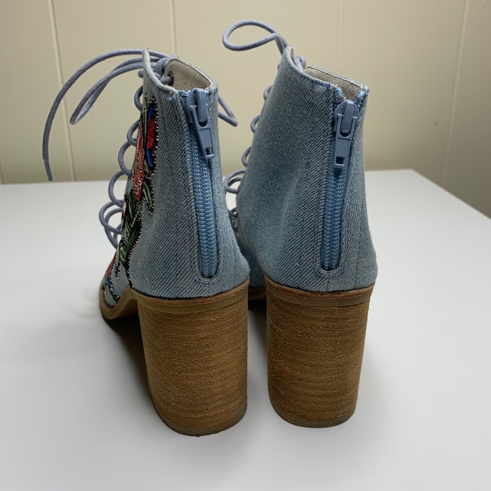 Jeffrey Campbell Cors Lace Up Denim Heeled Booties - Picture 5 of 8